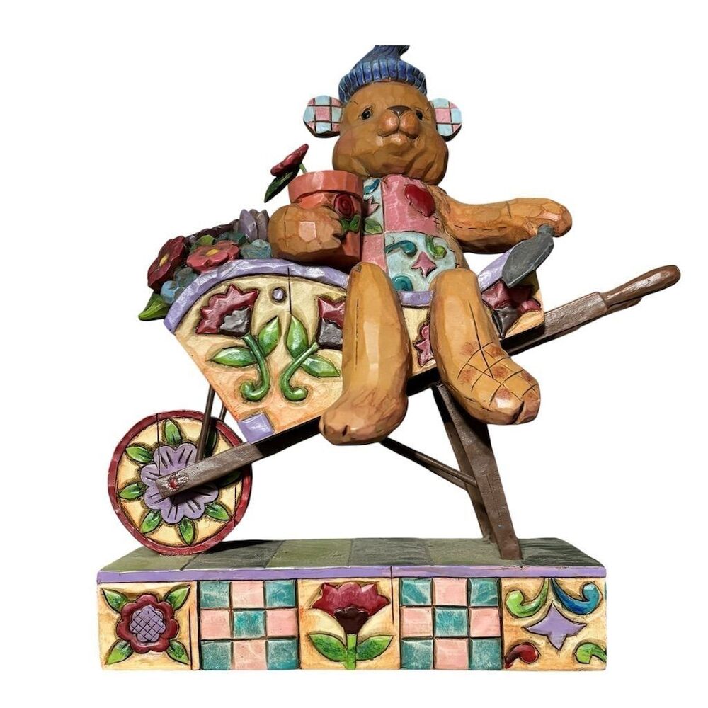 Jim Shore Heartwood Creek Flower‎ Bear Figurine with Wheelbarrow